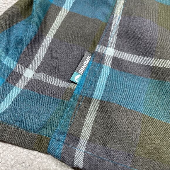 Simms Flannel Shirt Womens Small Wool Blend Plaid Outdoors Pockets‎ Blue Gray - Picture 6 of 14